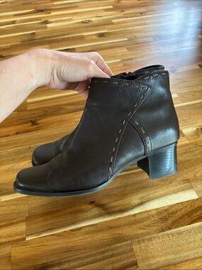 Women's Dark Brown Leather Ankle Boots - Classic Block Heel